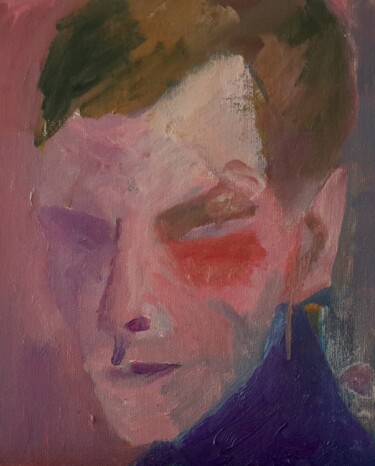 Painting titled "autoportrait" by Roland Gschwind, Original Artwork, Oil Mounted on Cardboard