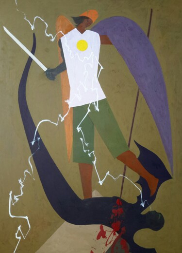 Peinture intitulée "Archange" par Roland Gschwind, Œuvre d'art originale, Huile Monté sur Panneau de bois