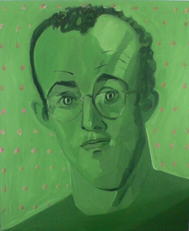 Painting titled "Keith Haring" by Roland Gschwind, Original Artwork, Oil