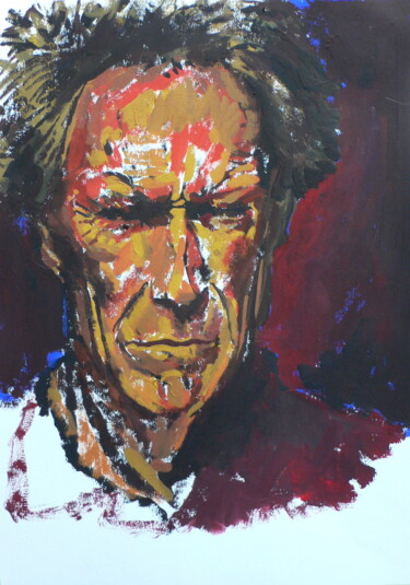 Malerei mit dem Titel "Clint Eastwood" von Roland Gschwind, Original-Kunstwerk, Gouache