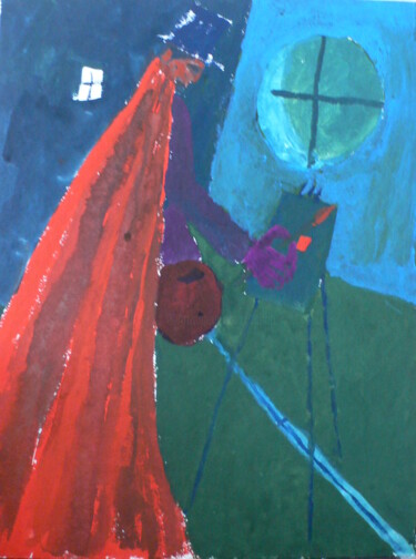 Peinture intitulée "carré rouge" par Roland Gschwind, Œuvre d'art originale, Gouache