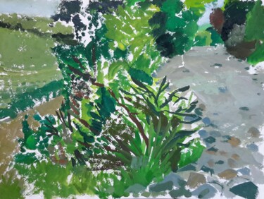 Painting titled "garrigues,, chemin,…" by Roland Gschwind, Original Artwork, Gouache