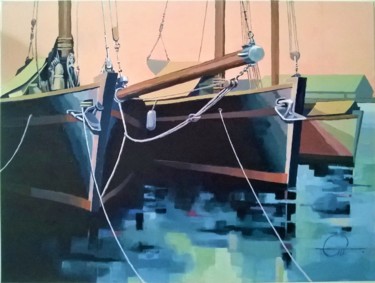 Painting titled "voilier au port.jpg" by Roland Guyomard, Original Artwork, Acrylic