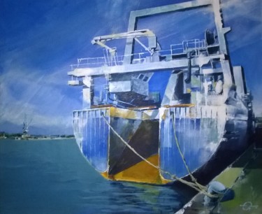 Pittura intitolato "cargo bleu" da Roland Guyomard, Opera d'arte originale, Acrilico