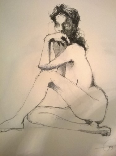 Drawing titled "nu assis" by Roland Guyomard, Original Artwork, Other