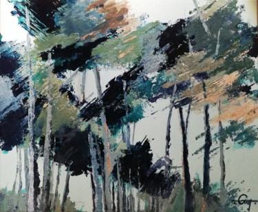 Painting titled "arbres 1" by Roland Guyomard, Original Artwork, Acrylic