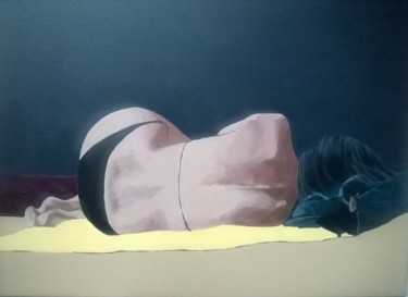 Peinture intitulée "nu couche de dos" par Roland Guyomard, Œuvre d'art originale, Acrylique