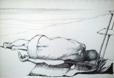 Drawing titled "Le dormeur" by Roland Guyomard, Original Artwork, Marker