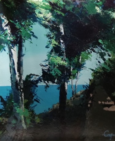 Painting titled "arbres 2" by Roland Guyomard, Original Artwork, Acrylic