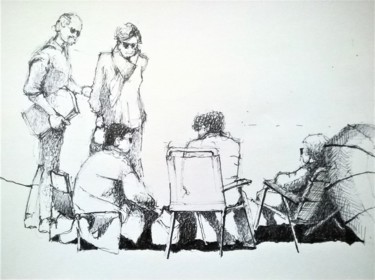 Dessin intitulée "conversation" par Roland Guyomard, Œuvre d'art originale, Marqueur