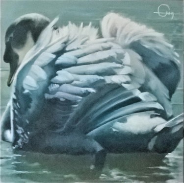 Painting titled "Cygne dos" by Roland Guyomard, Original Artwork, Oil