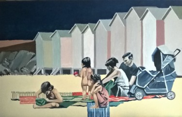 Painting titled "cabines de plage" by Roland Guyomard, Original Artwork, Acrylic