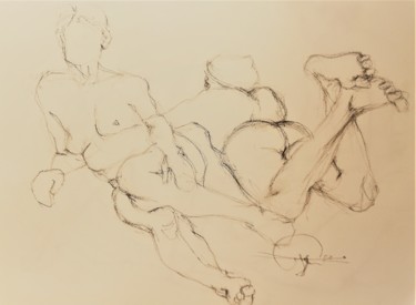Dessin intitulée "2 nus" par Roland Guyomard, Œuvre d'art originale, Crayon