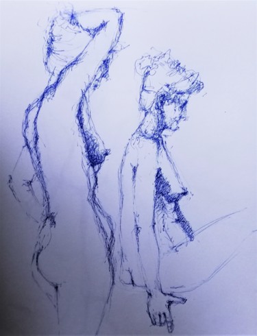 Desenho intitulada "2 nus profil" por Roland Guyomard, Obras de arte originais, Canetac de aerossol