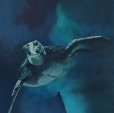 Painting titled "tortue" by Roland Guyomard, Original Artwork, Acrylic