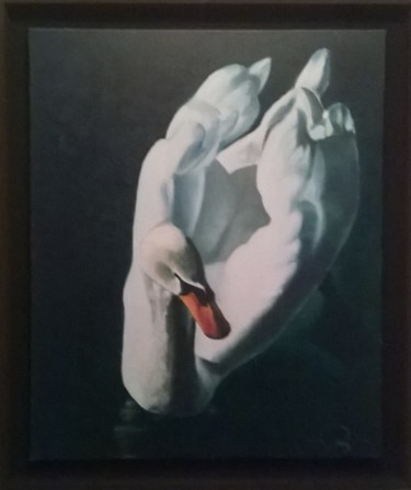 Painting titled "cygne" by Roland Guyomard, Original Artwork, Oil
