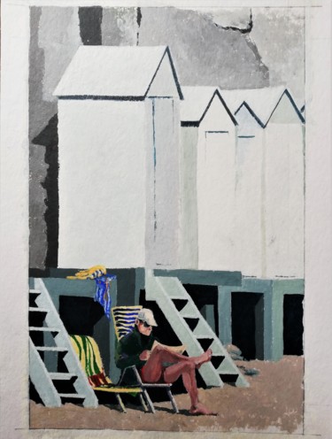 Pintura titulada "cabines de plage 2" por Roland Guyomard, Obra de arte original, Acrílico