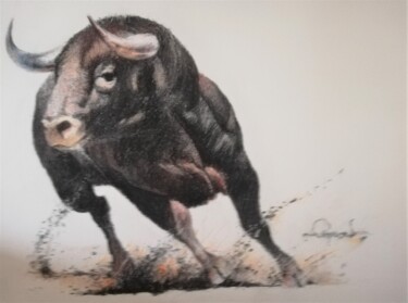 Рисунок под названием "taureau 2" - Roland Guyomard, Подлинное произведение искусства, Древесный уголь