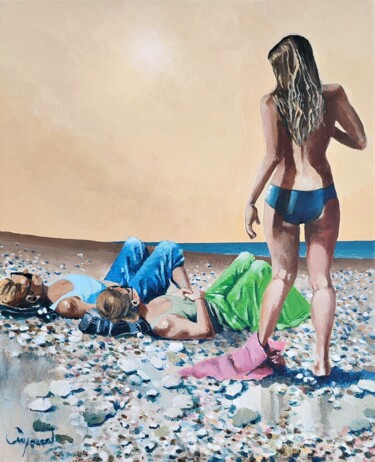 Schilderij getiteld "La plage de galets 2" door Roland Guyomard, Origineel Kunstwerk, Acryl