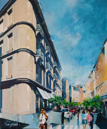Painting titled "Angle de rue à Nîmes" by Roland Guyomard, Original Artwork, Acrylic