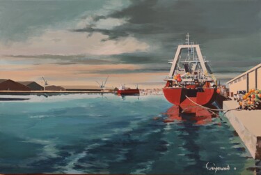 Painting titled "Cargo rouge St Malo" by Roland Guyomard, Original Artwork, Acrylic