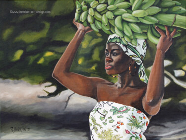 Malerei mit dem Titel "Creole girl with ba…" von Roland Henrion, Original-Kunstwerk, Acryl