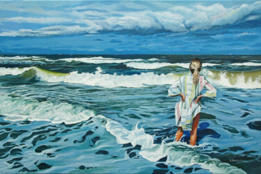 Painting titled "The North Sea girl" by Roland Henrion, Original Artwork, Acrylic Mounted on Wood Stretcher frame