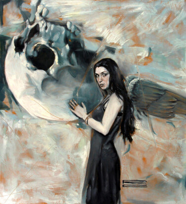 Peinture intitulée "Dark angel" par Rolando Cicatelli, Œuvre d'art originale, Huile Monté sur Châssis en bois