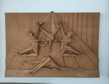 Скульптура под названием "Il mondo è un palco…" - Rolando Sampaolesi, Подлинное произведение искусства, Дерево