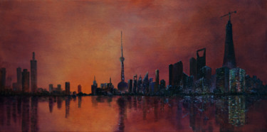 Painting titled "Shanghai Night" by Roland Prime, Original Artwork, Oil