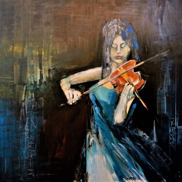 Painting titled "Night music" by Rolf Stocker, Original Artwork, Acrylic Mounted on Wood Stretcher frame