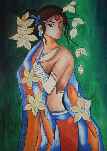 Painting titled "Indian Woman" by Roly Jain, Original Artwork, Acrylic