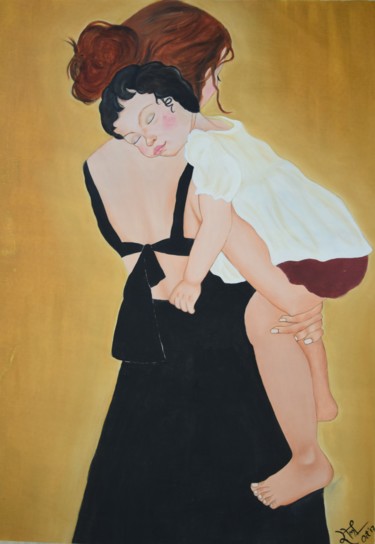 Painting titled "Mother and Child (X…" by Roly Jain, Original Artwork, Oil