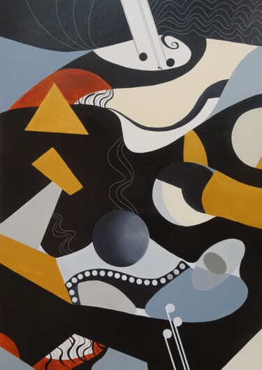 Картина под названием "Music Wave" - Rom Lammar, Подлинное произведение искусства, Акрил Установлен на Деревянная рама для н…