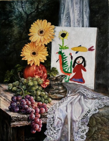 Painting titled "семейный натюрморт" by Roma Las Kov, Original Artwork, Oil