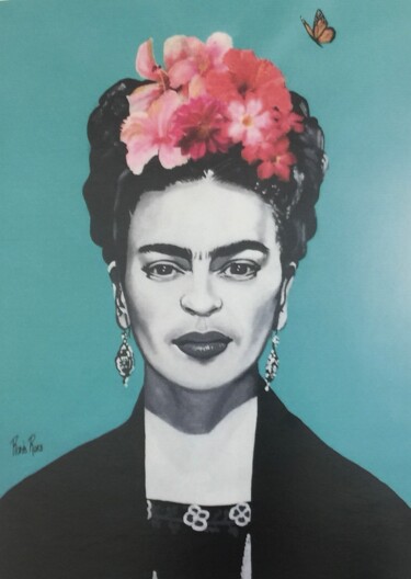 Malerei mit dem Titel "Frida’s Butterfly" von Romà Roka, Original-Kunstwerk, Acryl Auf Andere starre Platte montiert