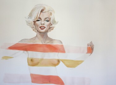 Painting titled "Marilyn Monroe the…" by Romà Roka, Original Artwork, Watercolor Mounted on Other rigid panel