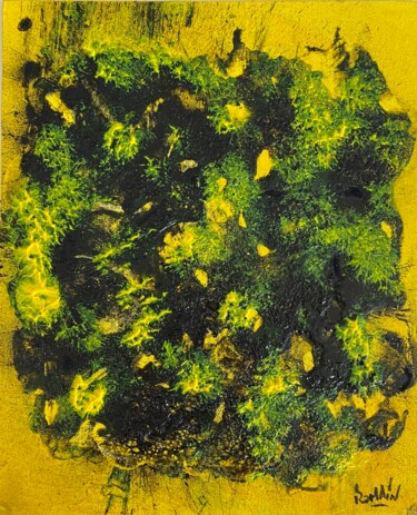 Malerei mit dem Titel "Mini Pétrole" von Romain Bellet, Original-Kunstwerk, Acryl Auf Karton montiert