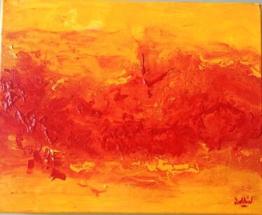 Painting titled "Feu" by Romain Bellet, Original Artwork, Acrylic Mounted on Wood Stretcher frame