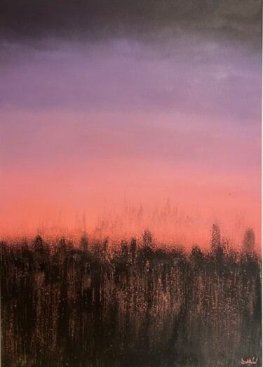Painting titled "Minimalism Sunset" by Romain Bellet, Original Artwork, Acrylic Mounted on Wood Stretcher frame