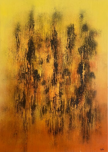 Painting titled "Golden sunset" by Romain Bellet, Original Artwork, Acrylic Mounted on Wood Stretcher frame