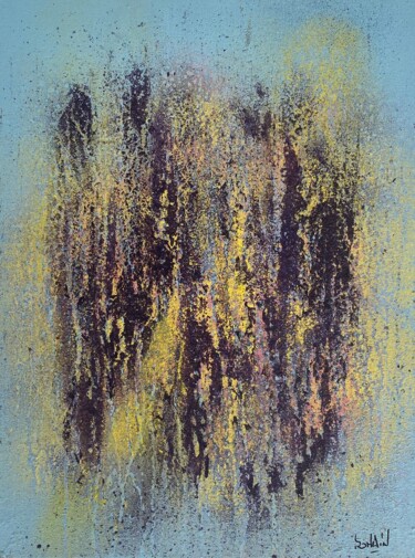 Painting titled "Mini Purple Shadows" by Romain Bellet, Original Artwork, Acrylic Mounted on Cardboard