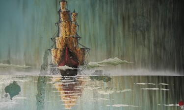 Painting titled "Bateau qui sort de…" by Romain Boussard (H3), Original Artwork, Acrylic Mounted on Wood Stretcher frame