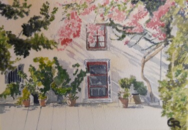 Painting titled "Maison fleurie" by Romain Gattone, Original Artwork, Watercolor