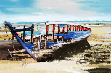 Arts numériques intitulée "epave-bateau-ilot-b…" par Romain Gires, Œuvre d'art originale, Peinture numérique