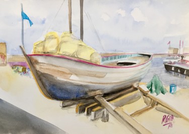 Malerei mit dem Titel "epave port saint-tr…" von Romain Gires, Original-Kunstwerk, Aquarell