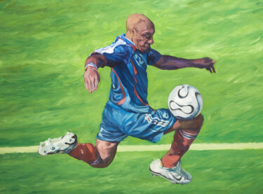 Painting titled "Ball control" by Romain Héjé, Original Artwork, Oil Mounted on Wood Stretcher frame