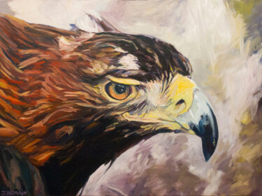 Painting titled "Eagle head" by Romain Héjé, Original Artwork, Oil