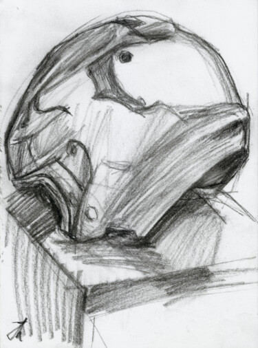 Dibujo titulada "Casque de motard -…" por Romain Héjé, Obra de arte original, Carbón
