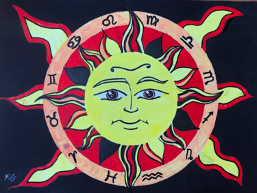 Painting titled "ASTRO SUN" by Romain Mary, Original Artwork, Gouache
